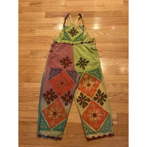 Patchwork Floral Jumpsuit Womens S/M Multicolor Bohemian Indie Artsy Cottagecore